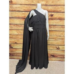 NWOT Black Chiffon Formal One Shoulder A-Line Bridesmaid Dress Sz 16 Sash Slit